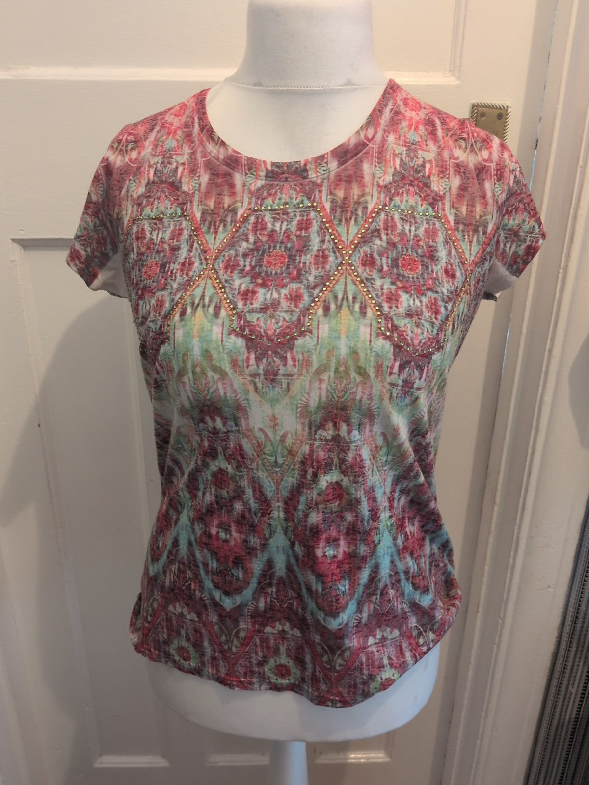 Tu 12 Green And Purple With Sequin Short Sleeve T-shirt