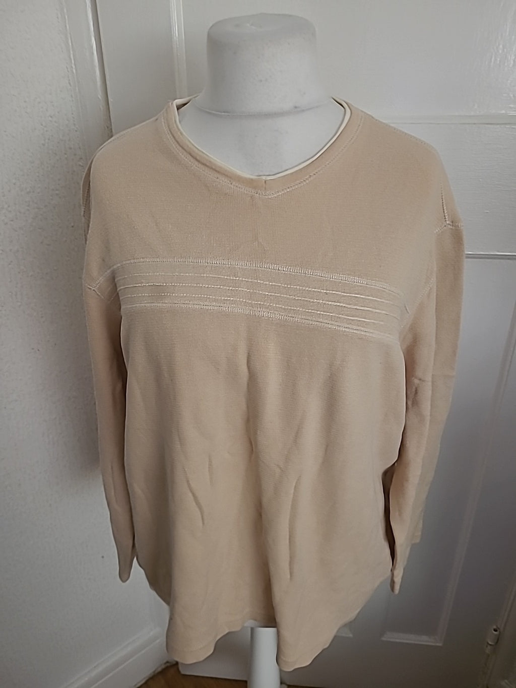 Mens Maine New England Size Large Pale Beige Long Sleeved Pullover Jumper