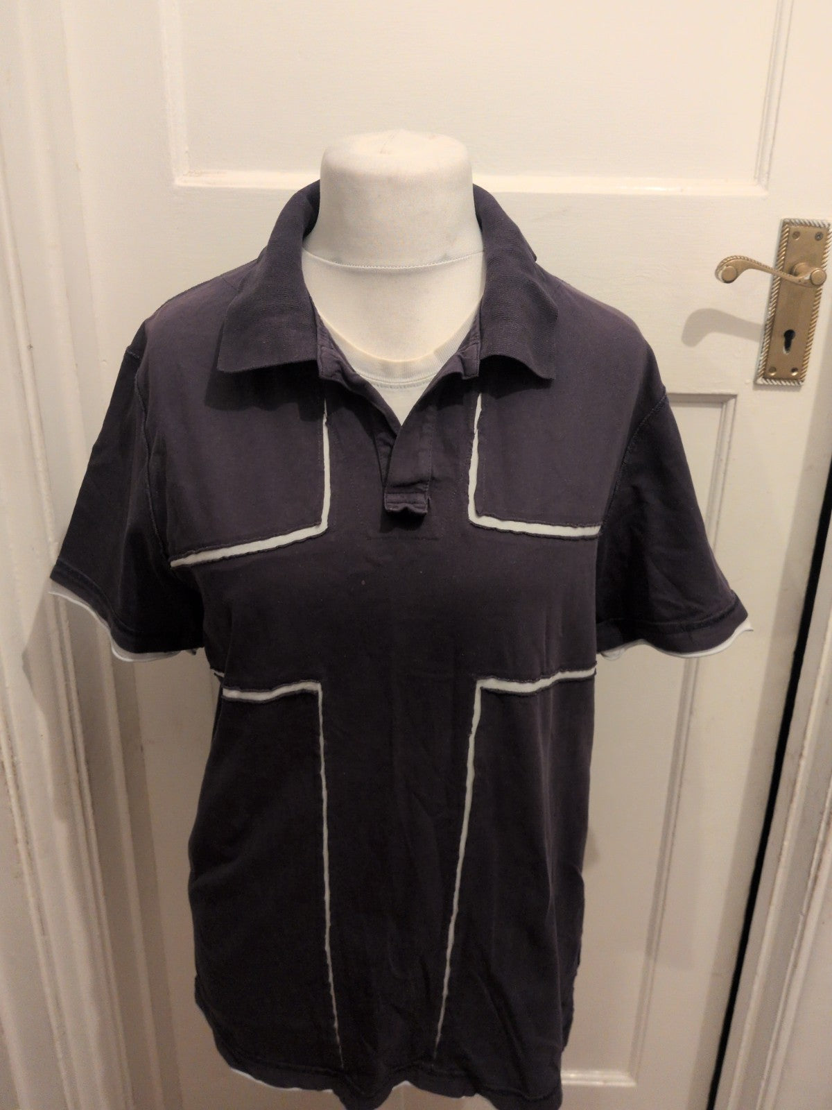 Mens Next Size Large Black England Cross Short Sleeve Polo