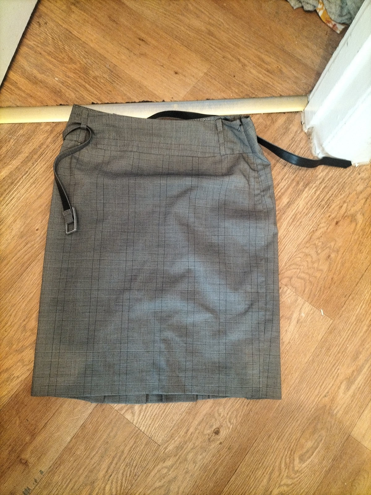 Jasper Conran 12 Grey Check Pencil Lined Belted Skirt