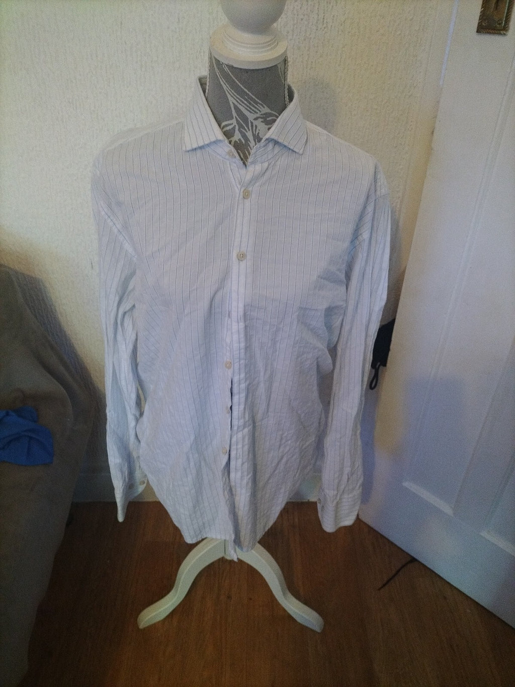 Mens Digel 40" White Striped Long Sleeved Shirt