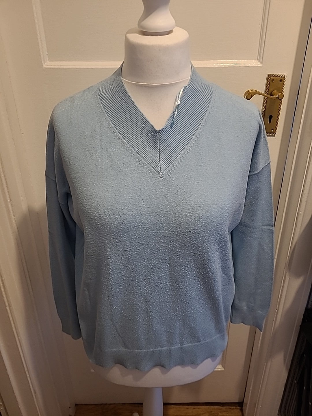 Mens Marks And Spencer Size Medium Blue V Neck Jumper