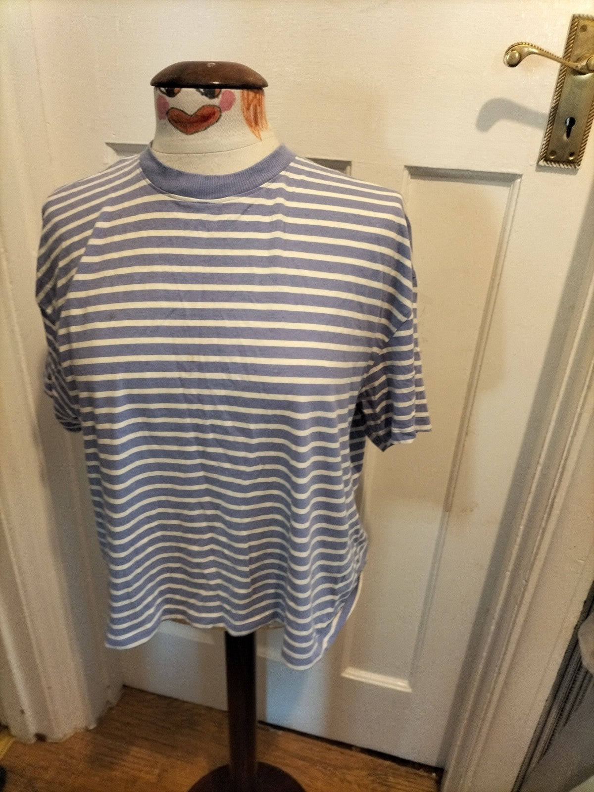 Ladies George Size 12 Purple And White Striped Short Sleeved Box Tee