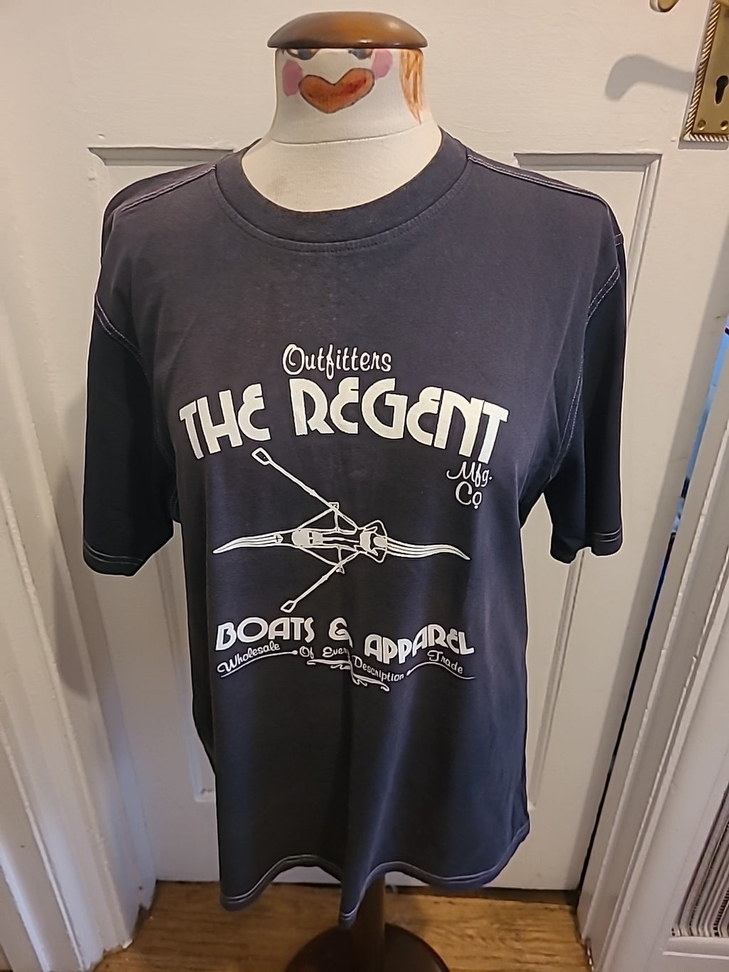 Mens Atlantic Bay Size Large Navy Printed Tee(marks On Neck)
