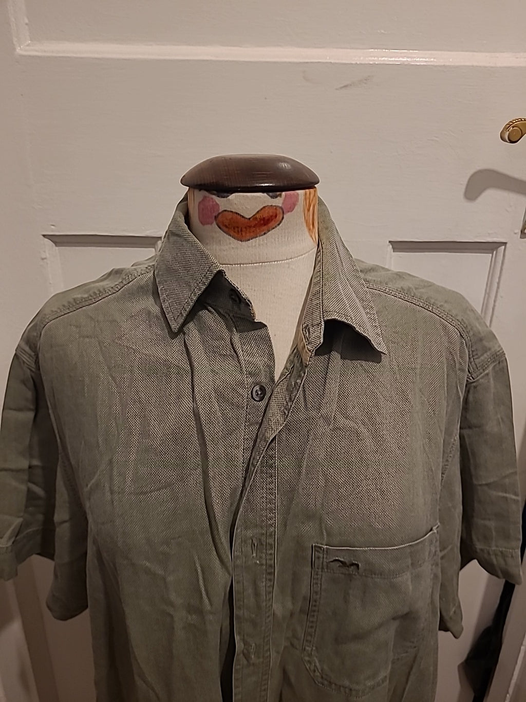 Mens Marks And Spencer Size Large Sage Green Short Sleeved Shirt