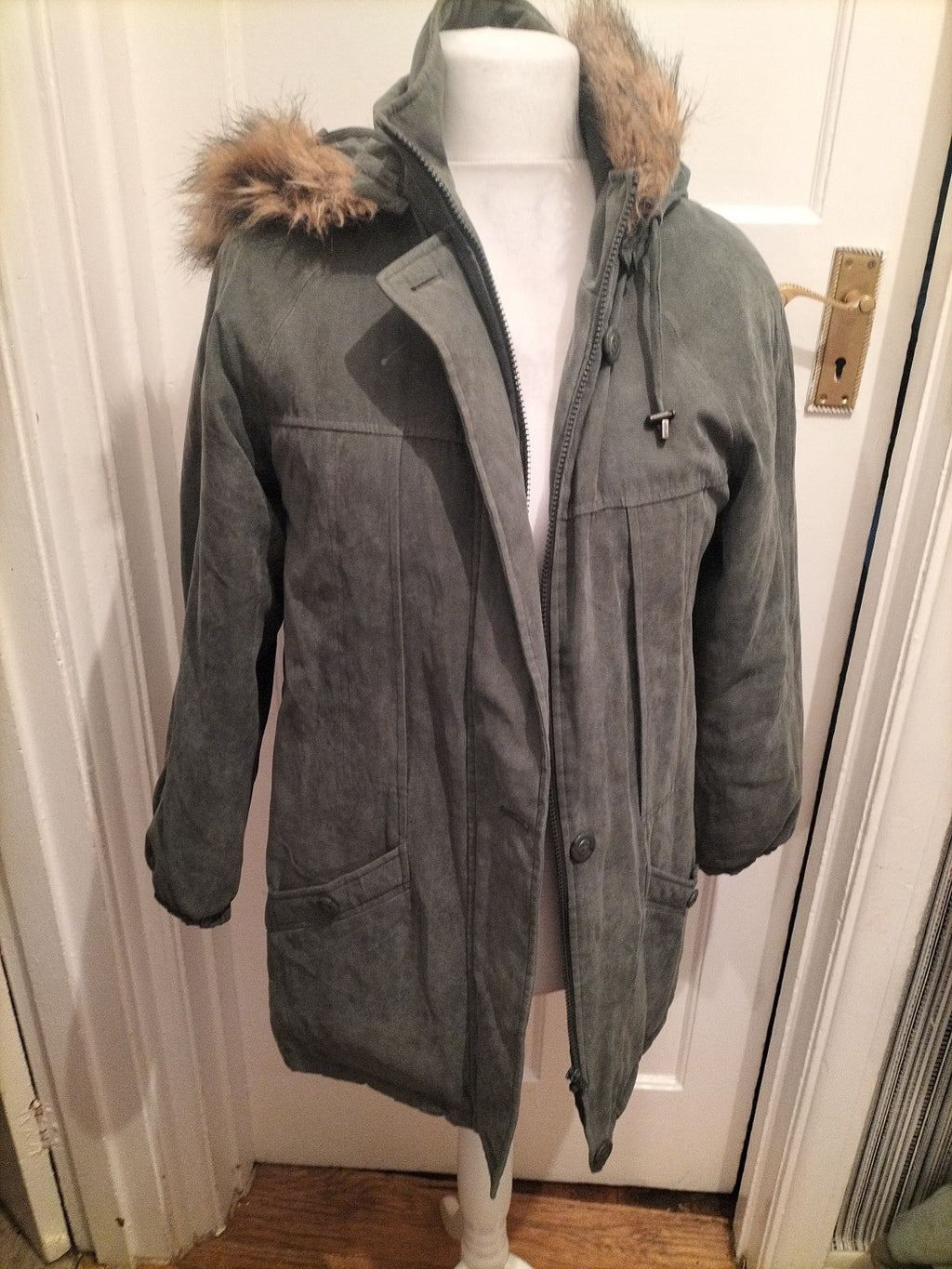 Ladies Berkertex Size 10-12 Green Faux Fur Coat