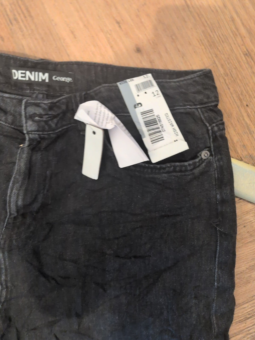 Brand New George 12 Long High Waisted Black Wide Leg Jeans