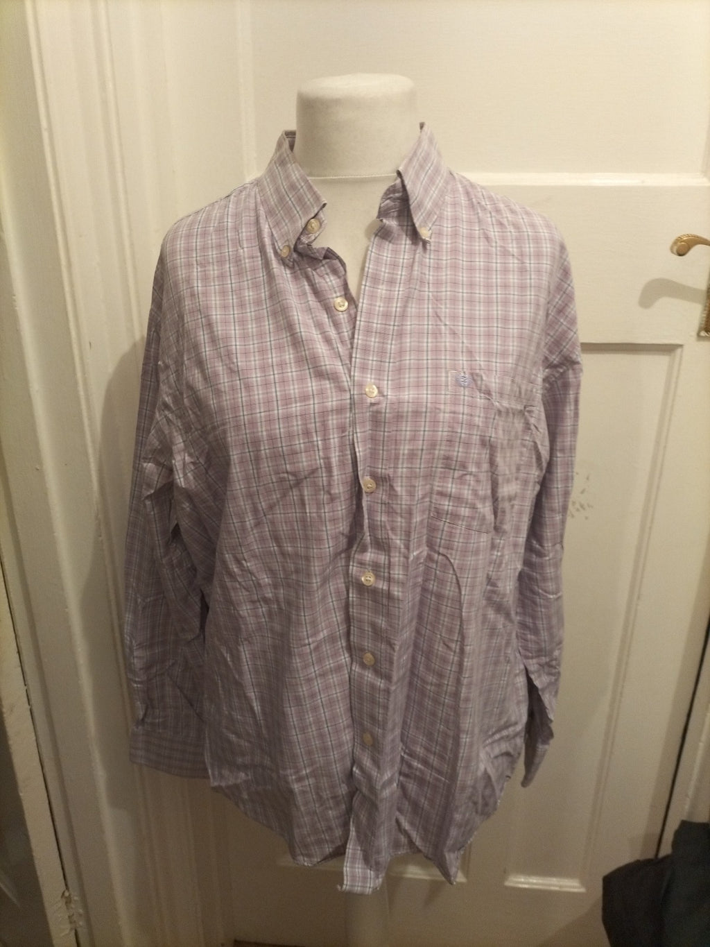 Mens Izod Size Large Purple Check Long Sleeve Shirt