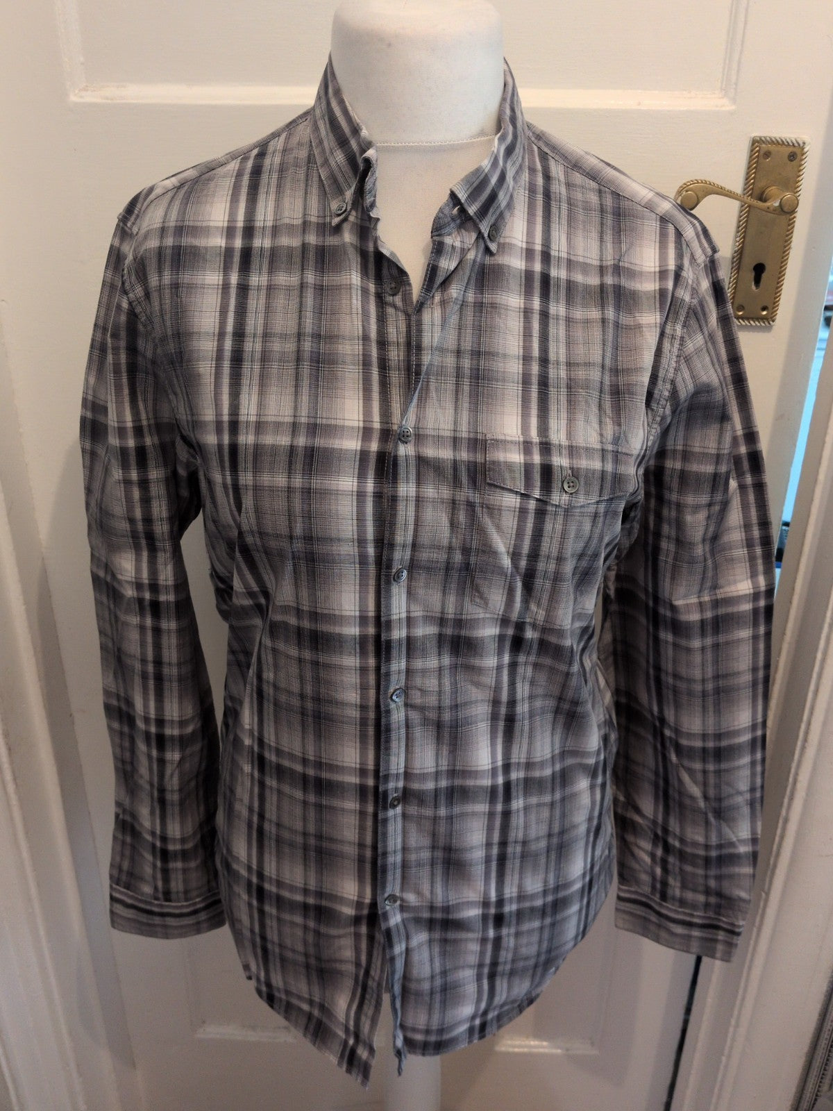 Gap Slim Fit Small Grey Check Long Sleeve Shirt