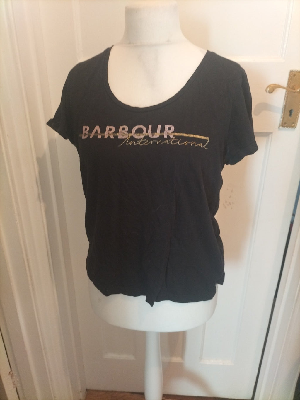 Ladies Barbour Size 12 Black Printed Short Sleeved Tshirt