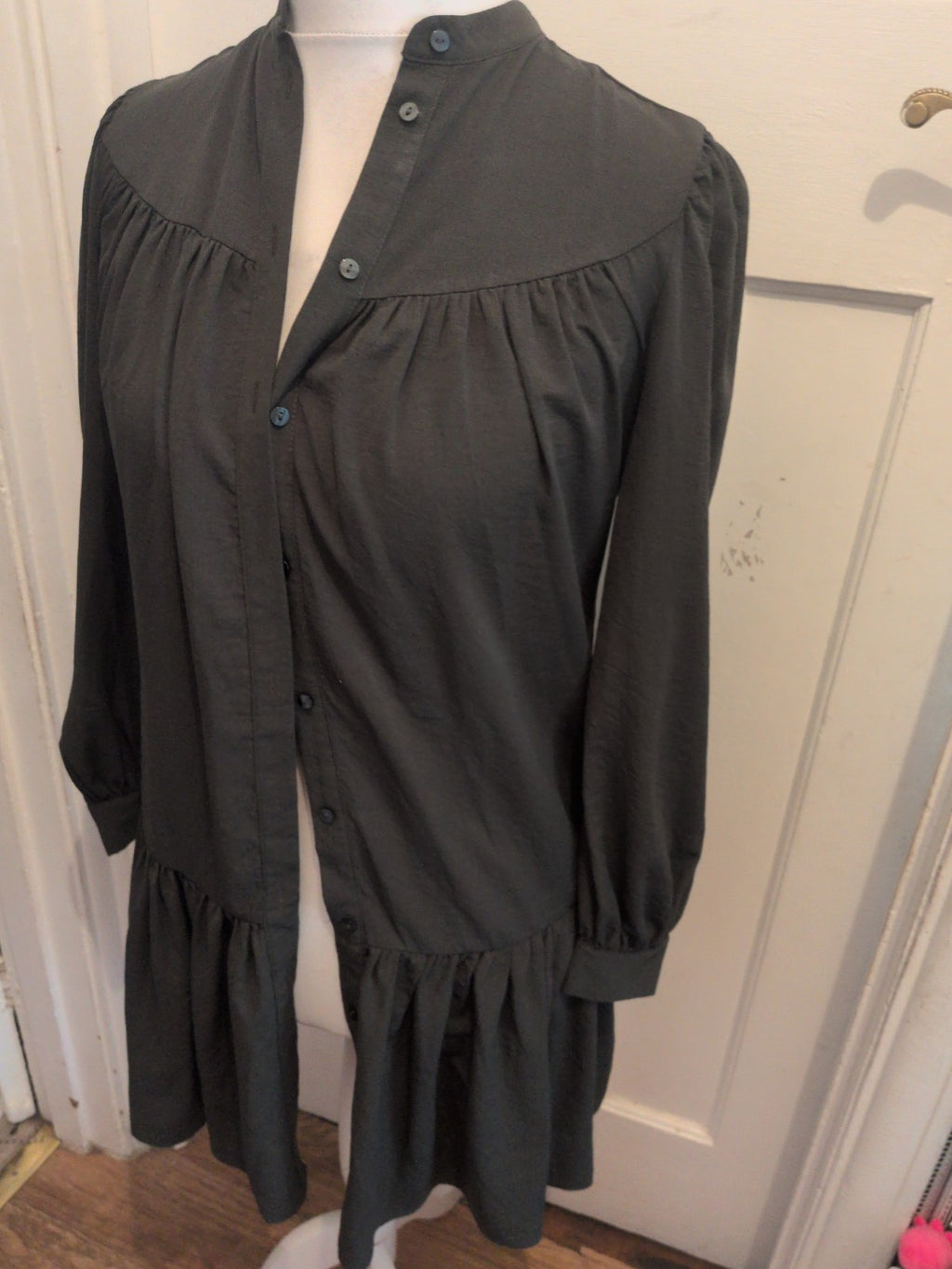 Ladies Primark Size 4 Dark Green Long Sleeve Shirt Dress