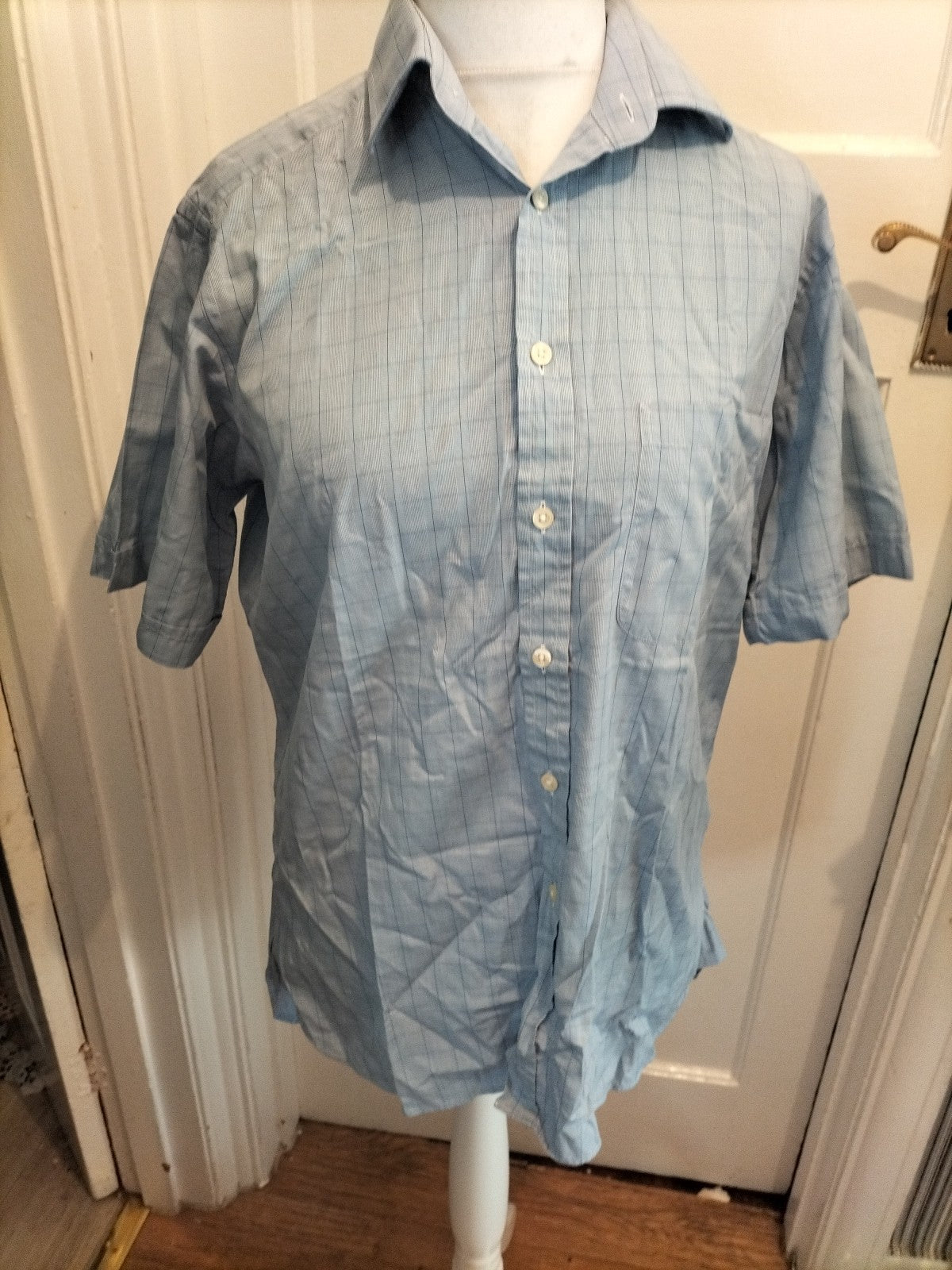 Mens Charles Tyrwhitt Size 15" Blue Check Short Sleeved Shirt