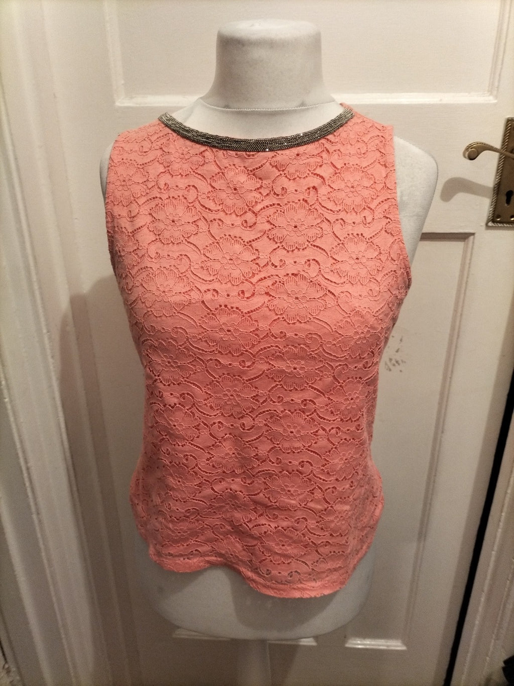 Dorothy Perkins 14 Peach Patterned Sleeveless Blouse