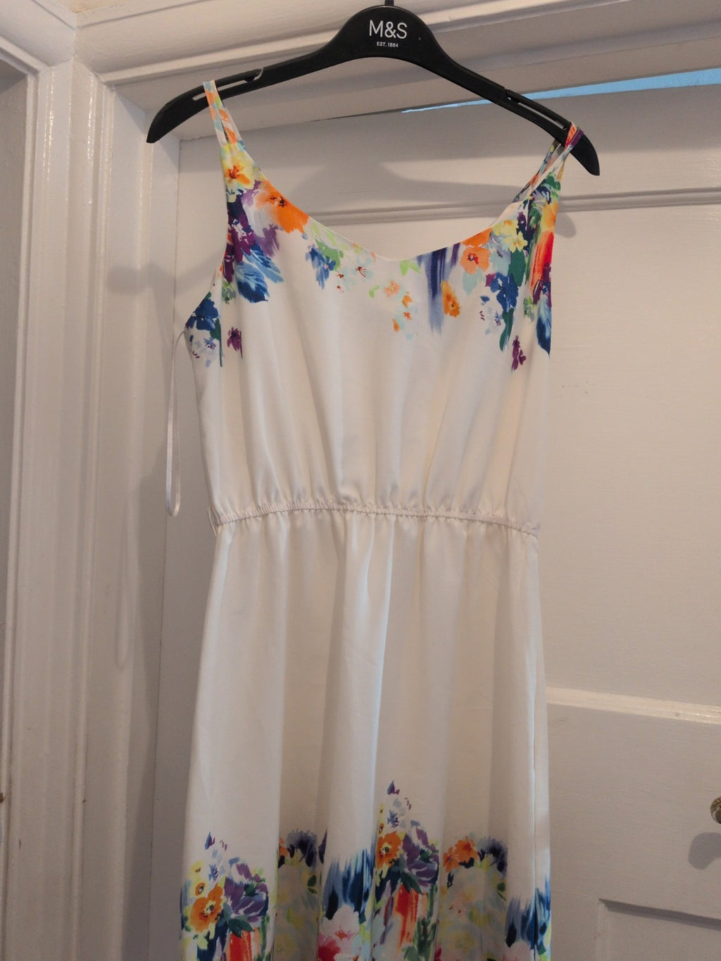 Ladies Primark 10 Ivory With Multi Flowers Sleeveless Dress