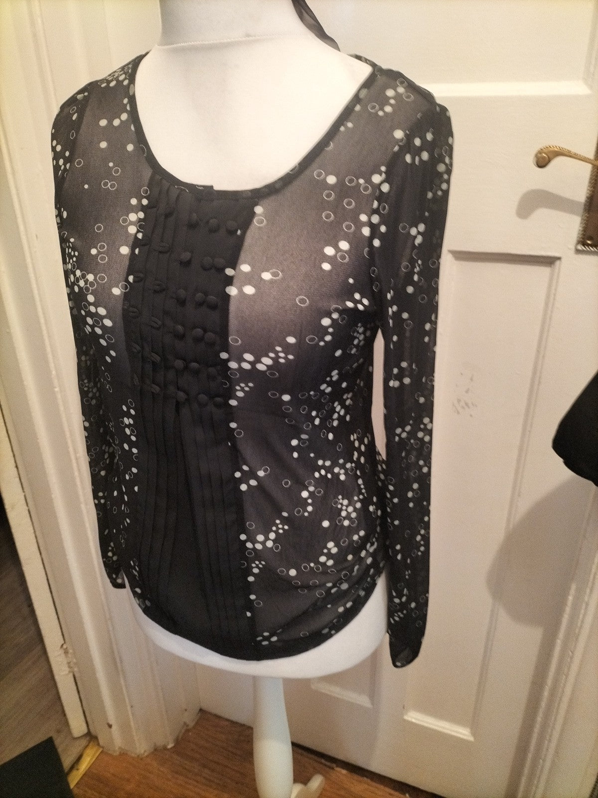 Ladies Next Size 10 Black And White Sheer Long Sleeved Blouse