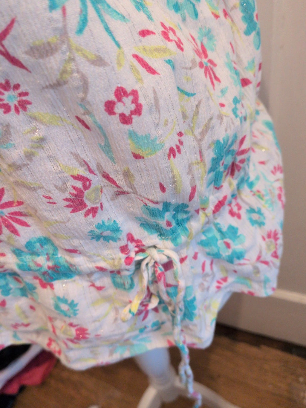 BM 12 White With Green Yellow And Pink Floral Short Sleeve T-shirt
