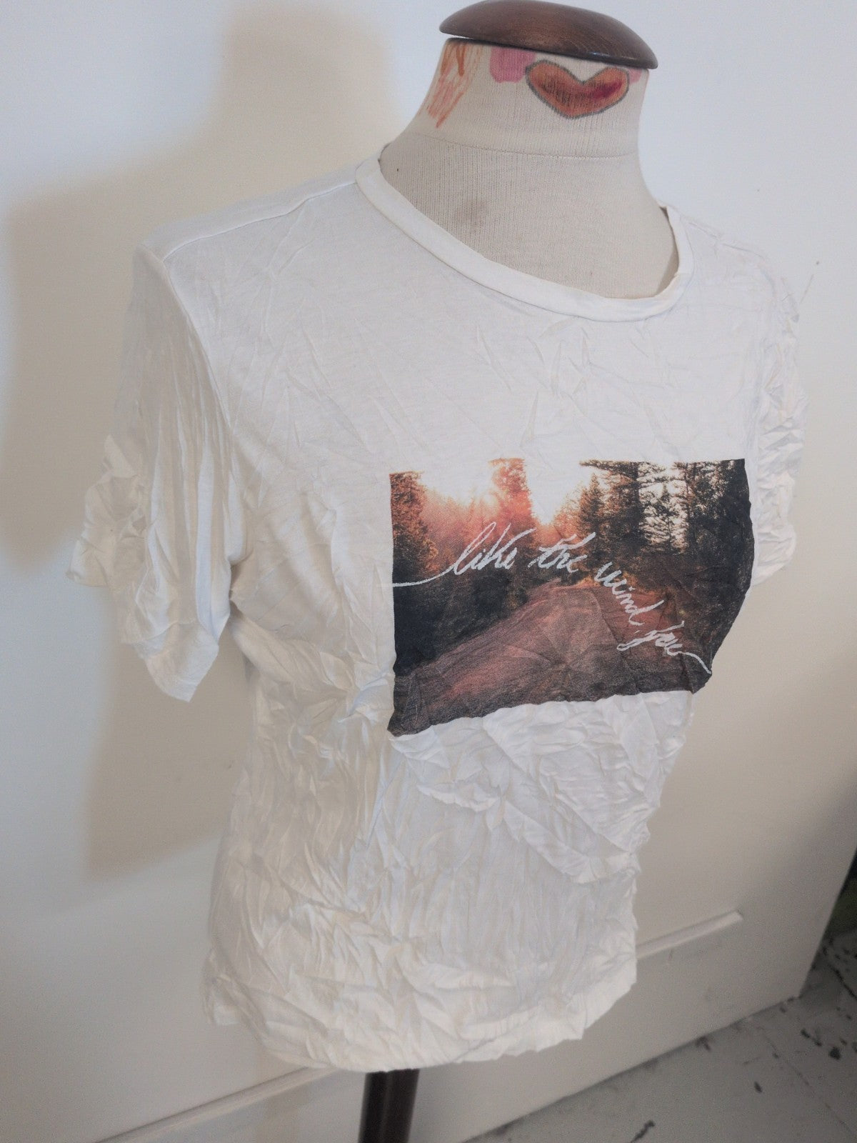 Ladies M&S Collection Size Medium White With Forest Print Short Sleeve T-shirt