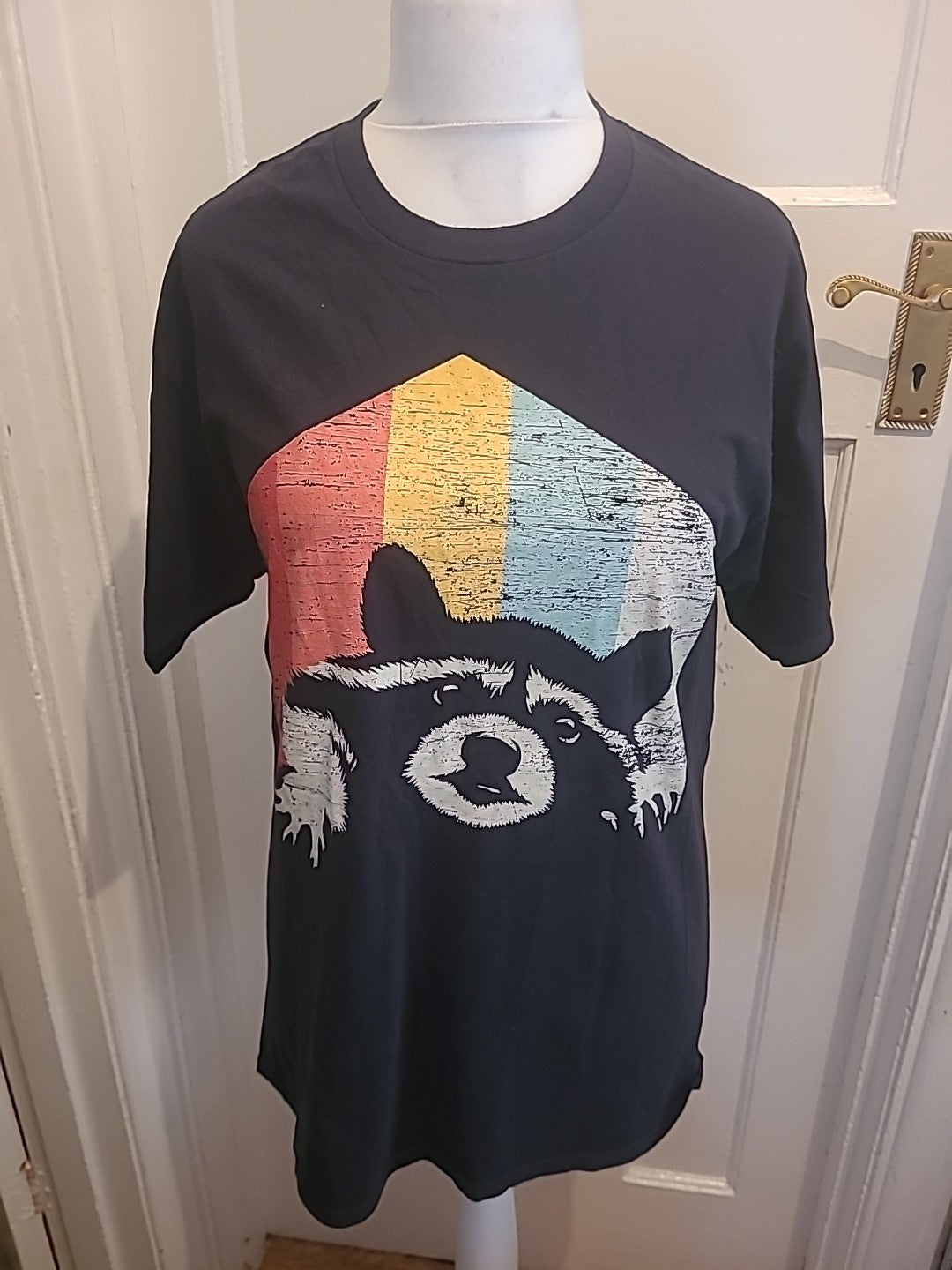 Mens Port & Company Size Large Rainbow Print Bear Tshirt
