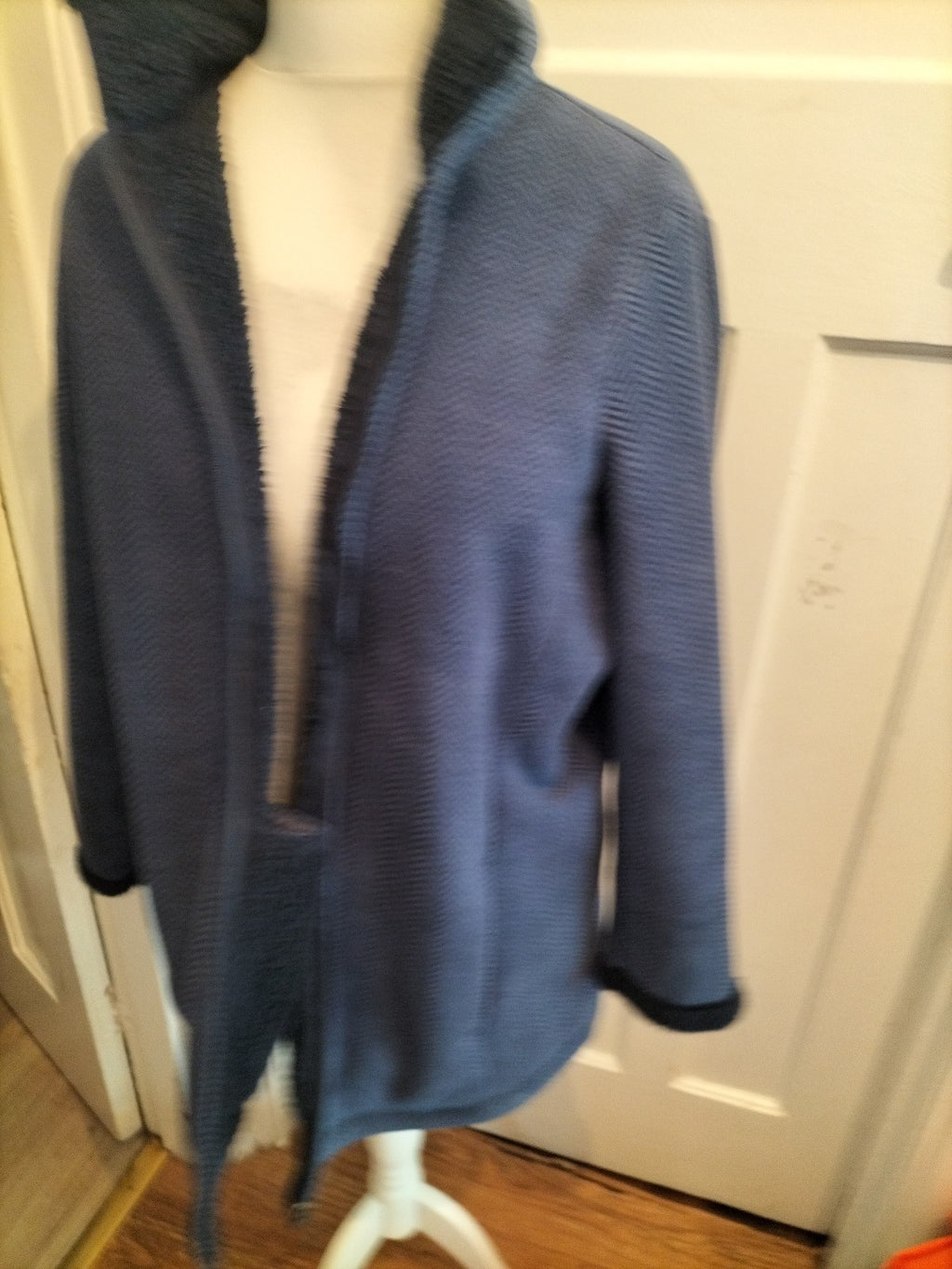 Large Navy Patterned Fleece Lined Full Zip Jacket