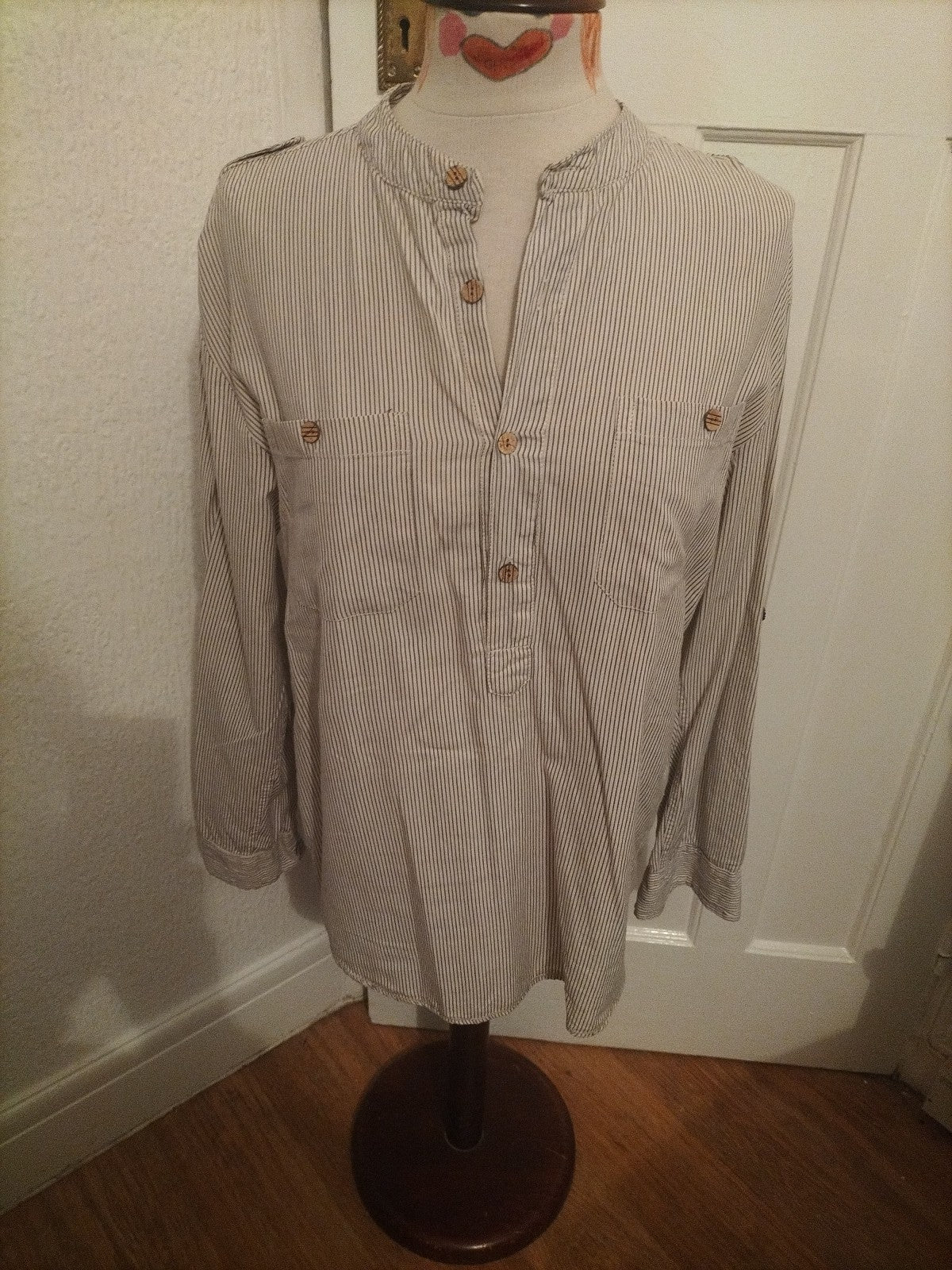 Mens Sandstone Size Small Navy/White Striped Long Sleeved Polo