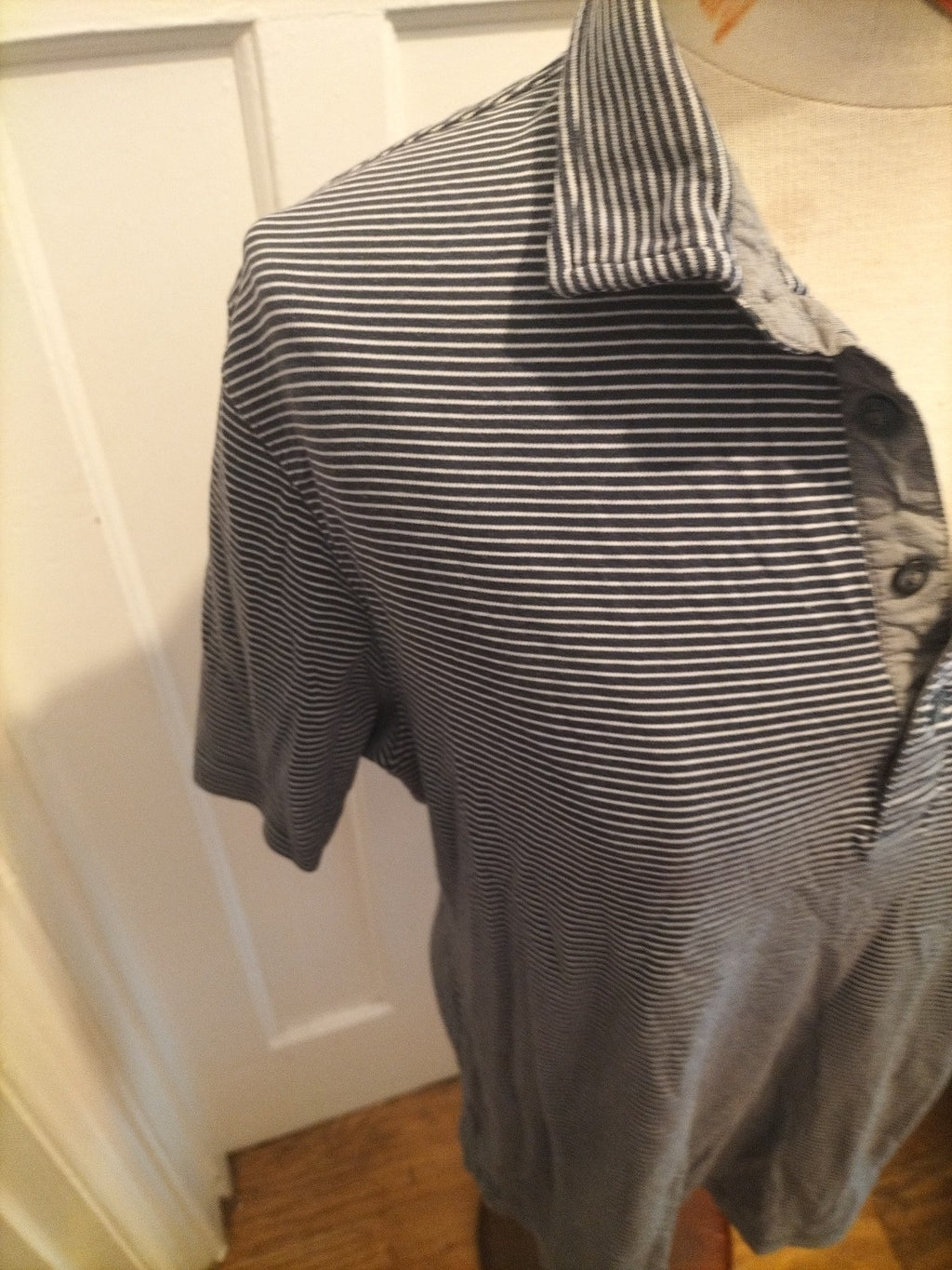 Mens Marks And Spencer Size Large Tailored Fit Navy Grey Striped Polo