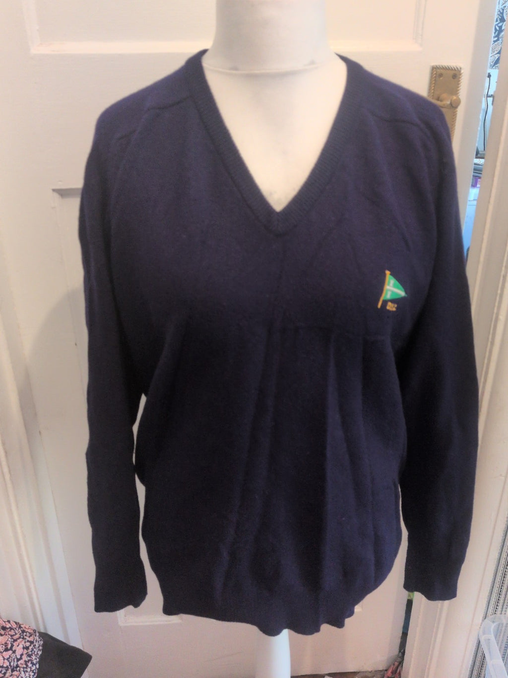 Hawick Medium Pure Wool Navy V Neck Jumper