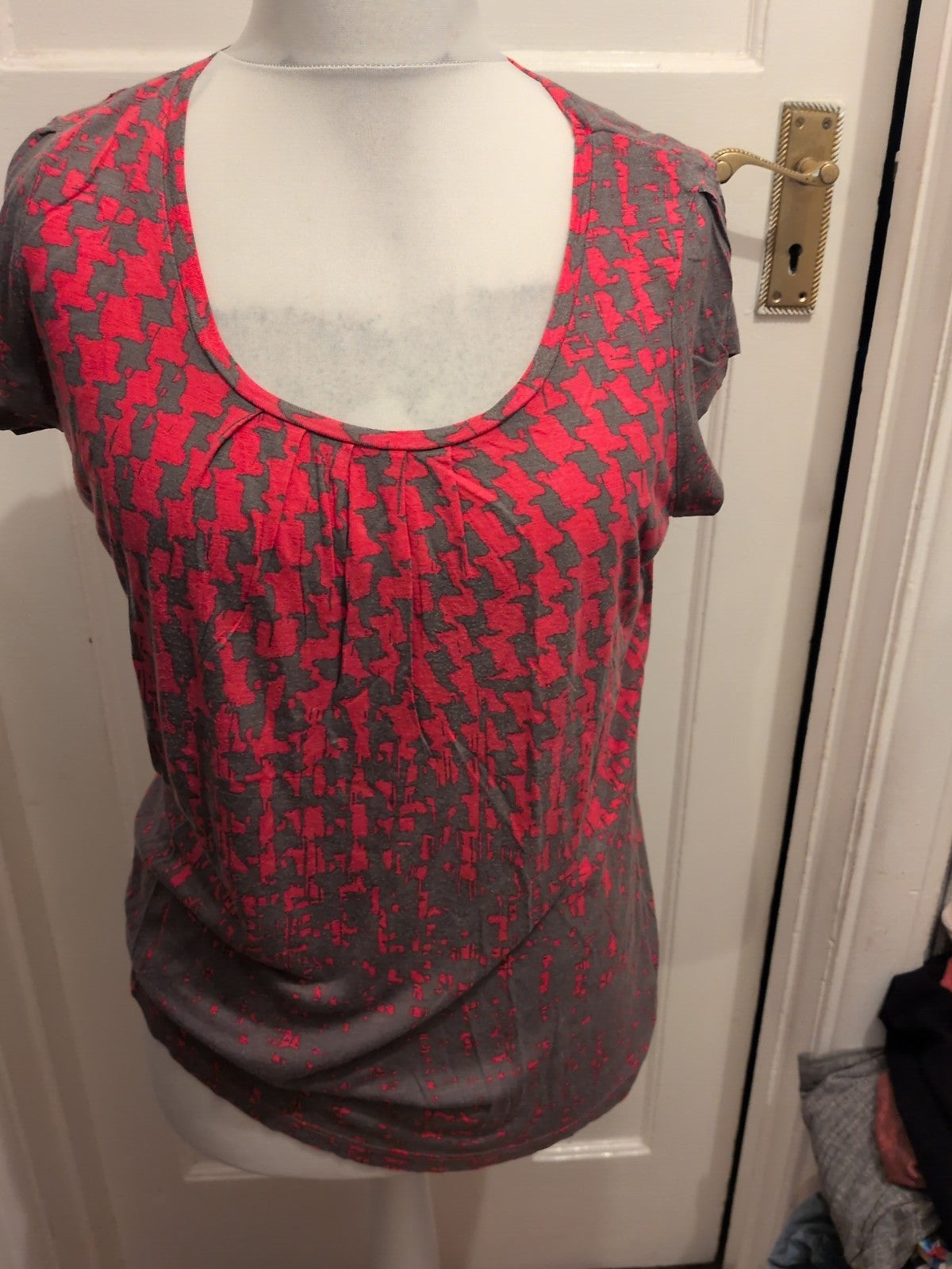 Next Large Pink And Brown Pattern Short Sleeve Blouse