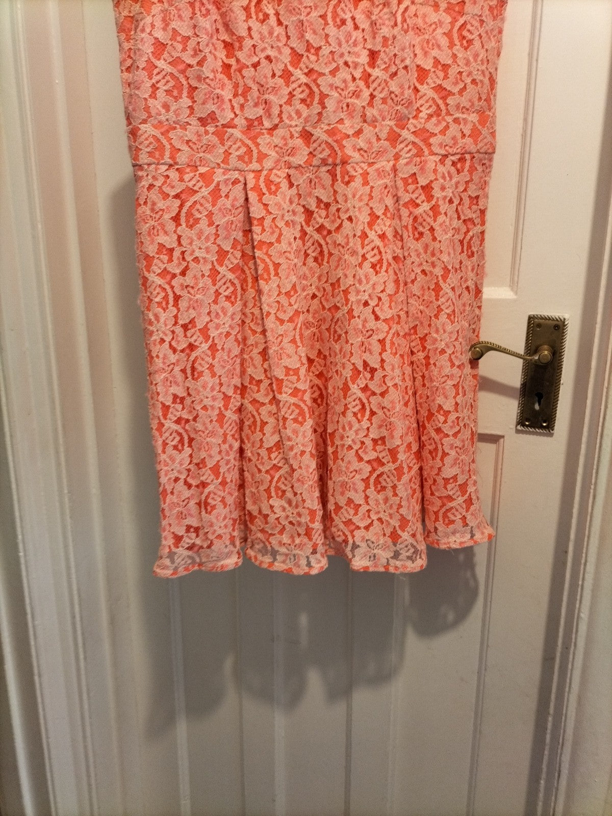 Ladies Marks And Spencer Size 14 Petite Neon Orange Floral Sleeveless Dress
