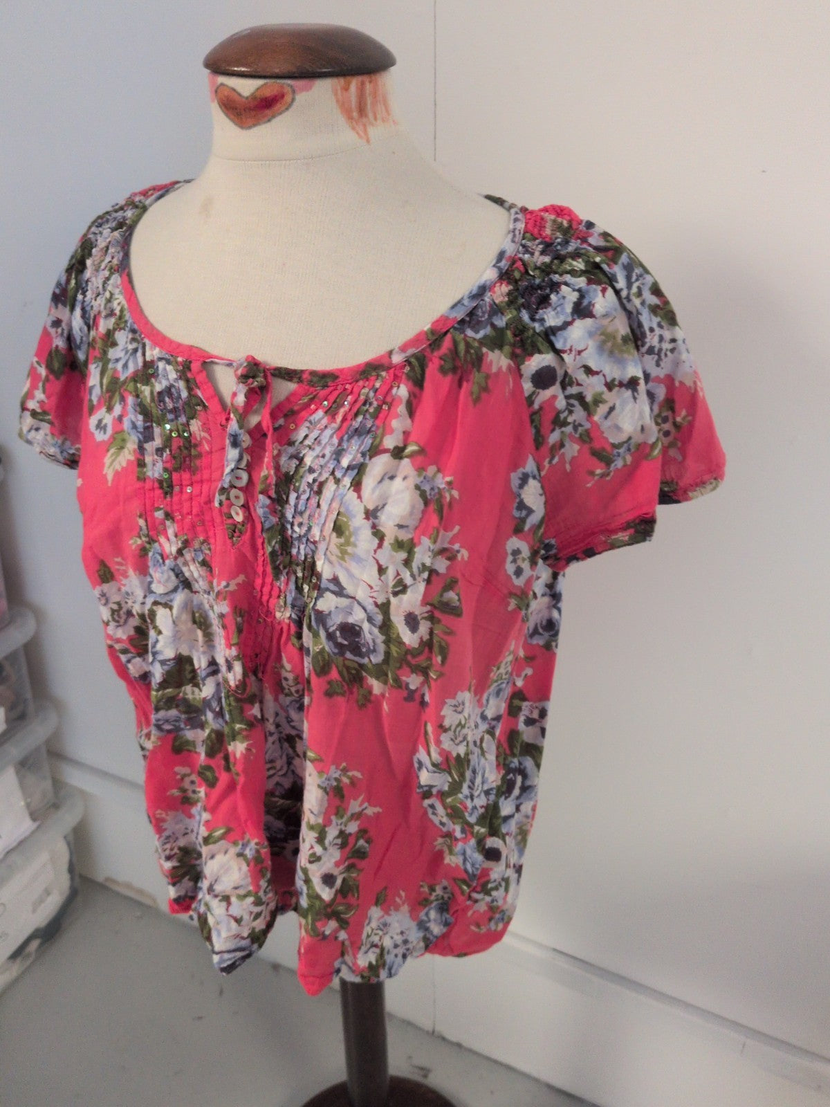 BHS 20 Petite Pink Floral Short Sleeve Blouse