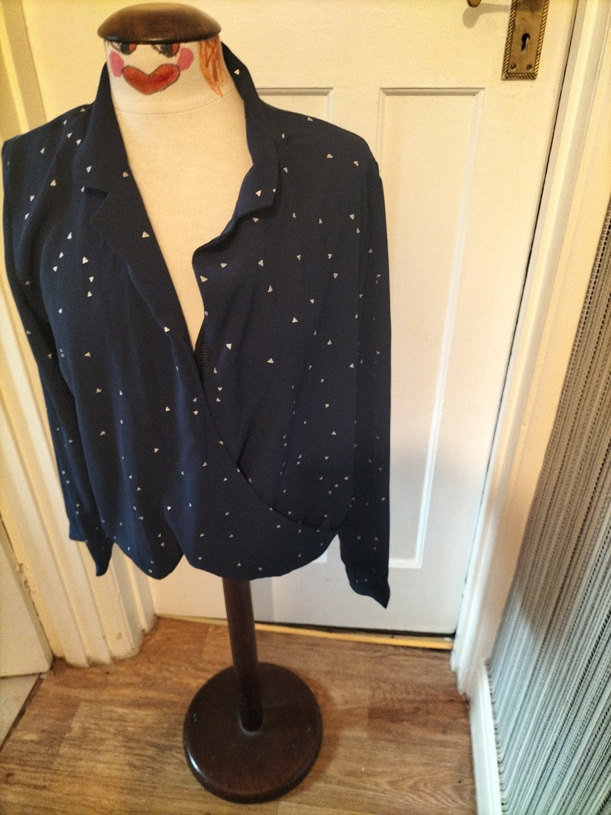 Ladies V.Code Size Medium Navy With Silver Long Sleeved Blouse