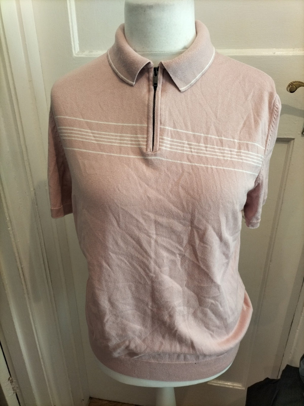 Mens Marks And Spencer Size M Cotton Blend Short Sleeve Polo Pink