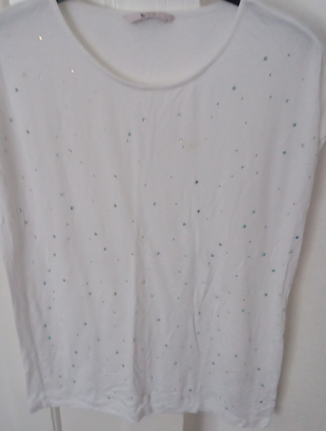 Ladies White T.shirt With Sequins Size 8 TU