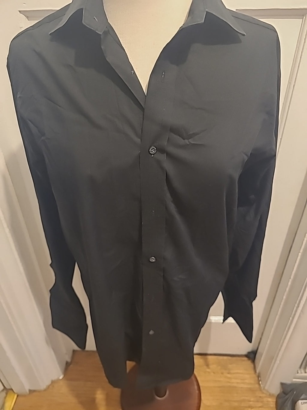 Mens Rochas Size 15R Black Cotton Rich Long Sleeved Shirt