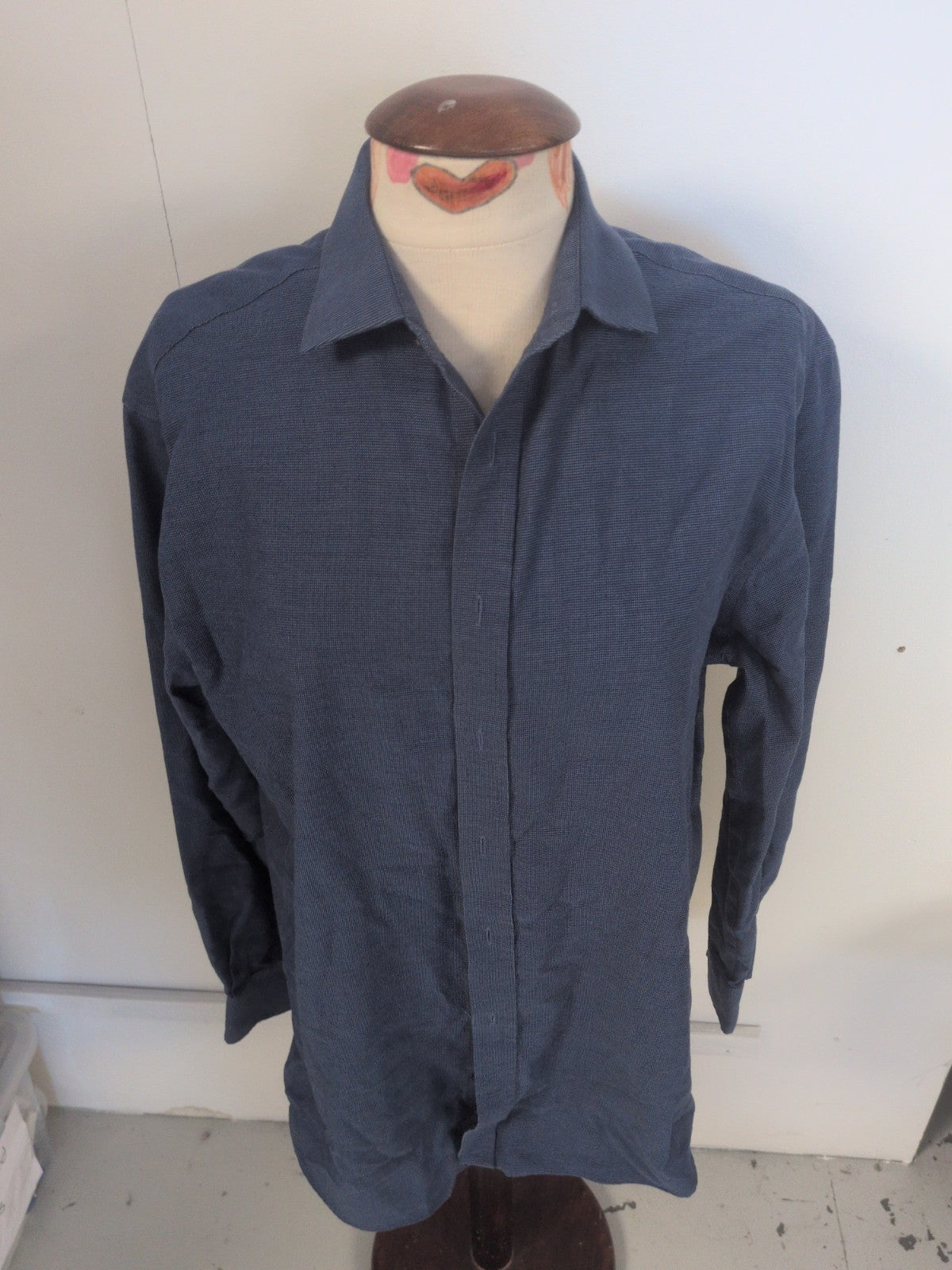 M&S 15.5 The Travel Shirt Regular Navy Blue Long Sleeve