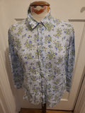 Ladies Marks And Spencer Size 10 Ivory/Green/Blue Long Sleeved Buttoned...
