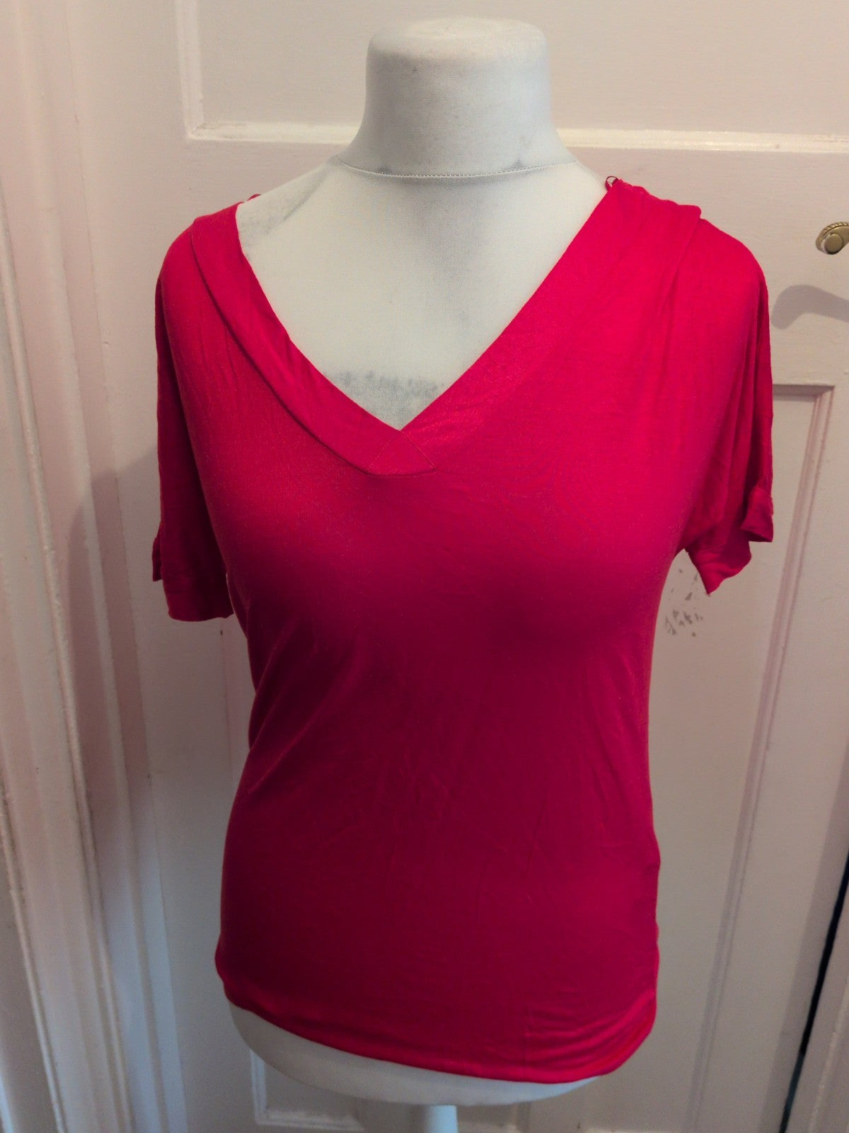 Marks And Spencer 10 Pink Short Sleeve V Neck Blouse