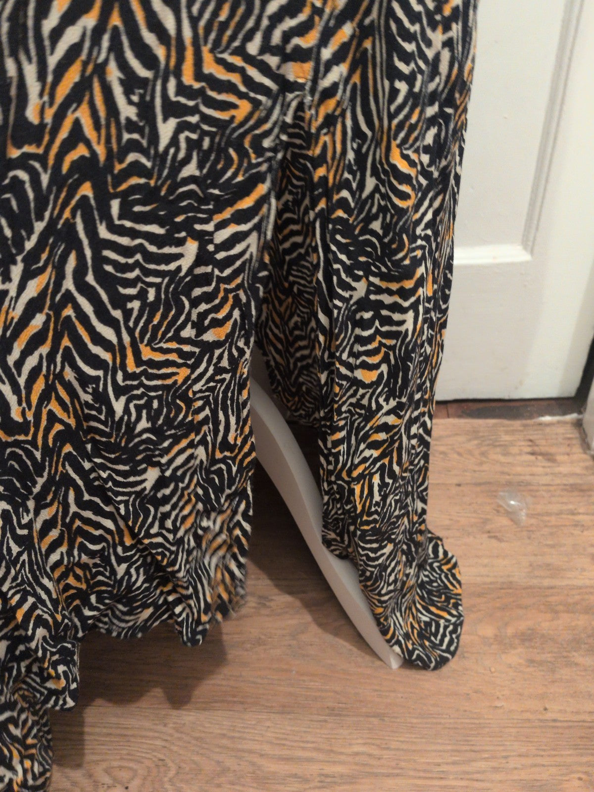 Ladies Next Size 16 Orange Black And Cream Short Sleeve Long Length Dress