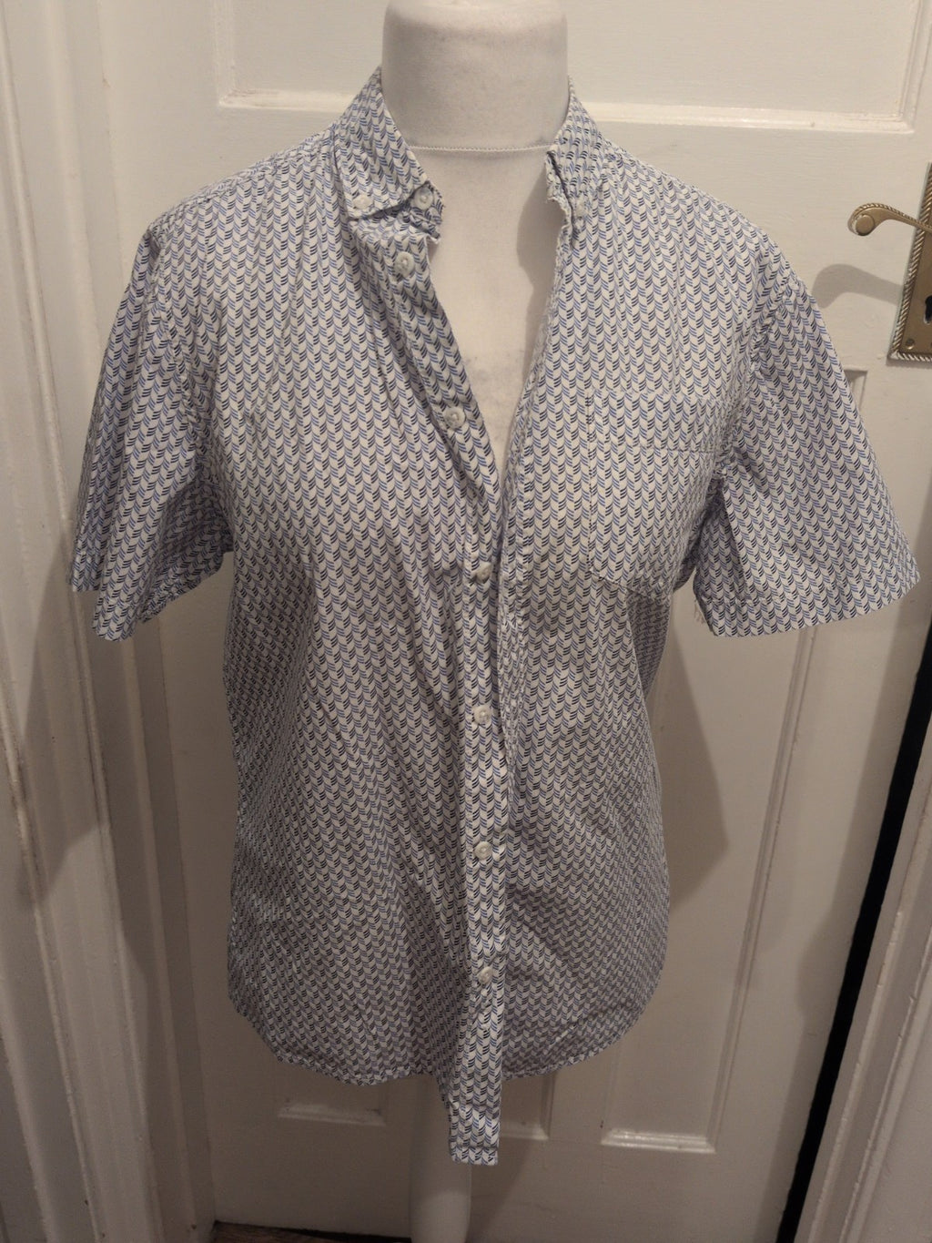 George M Blue Navy White Short Sleeve Shirt