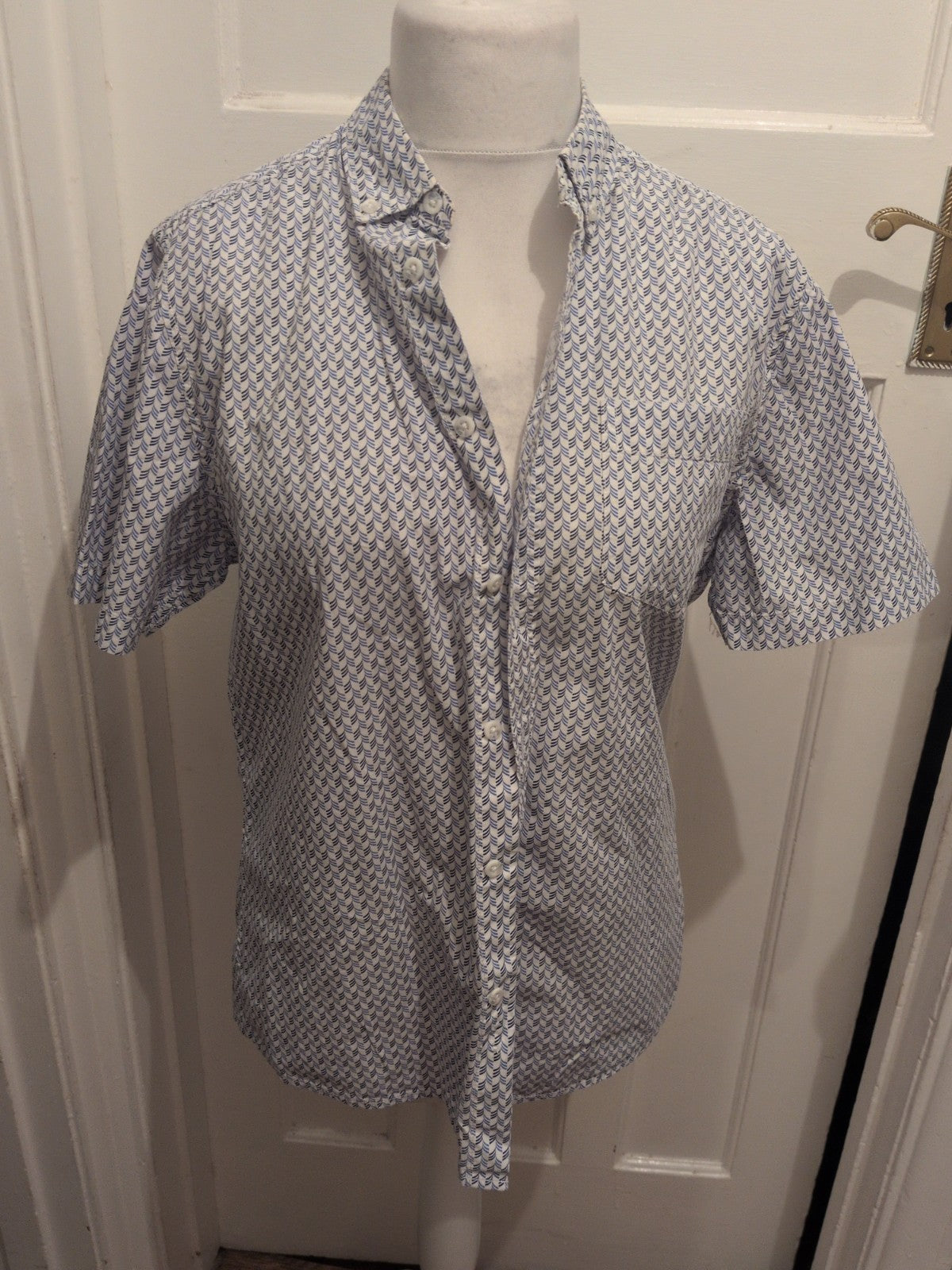 George M Blue Navy White Short Sleeve Shirt