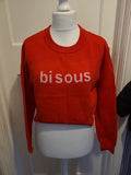 Ladies Primark Size Large Red Ribbed "Bisous" Jumper