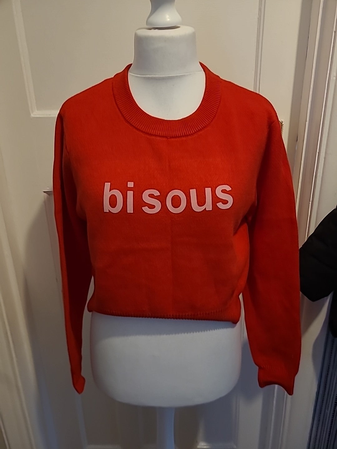 Ladies Primark Size Large Red Ribbed "Bisous" Jumper