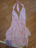 Ladies Shein Size Medium Pink With White Frill Halterneck Bubblehem Dress