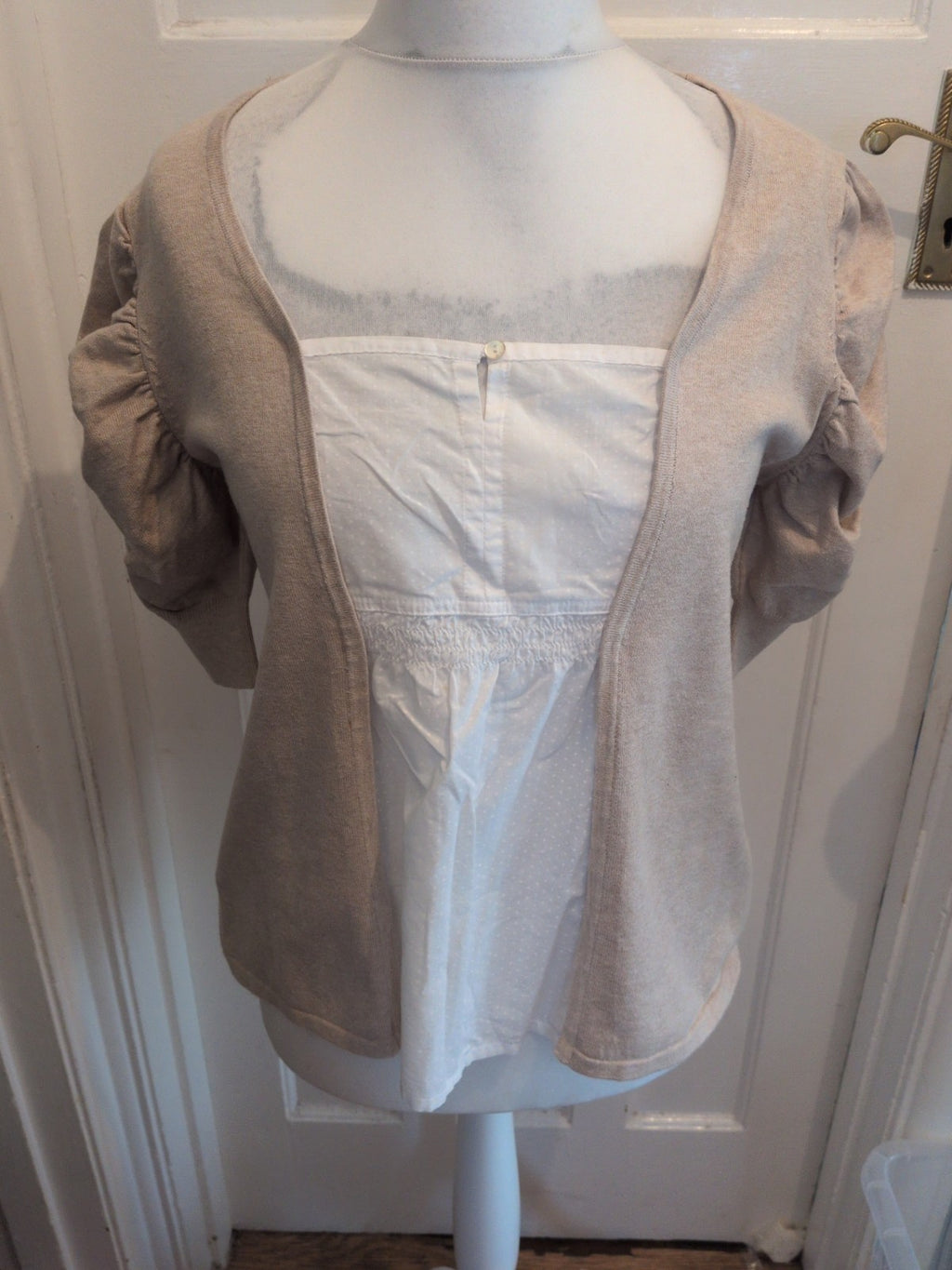 Next 18 Flax And White Short Sleeve Blouse Square Neck