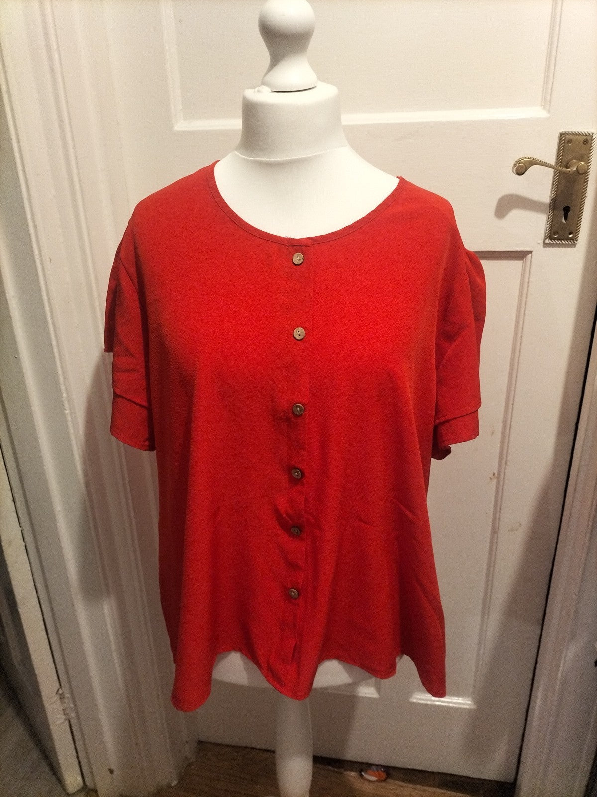 Ladies Size 4XL Red Short Sleeved Imitation Buttoned Blouse
