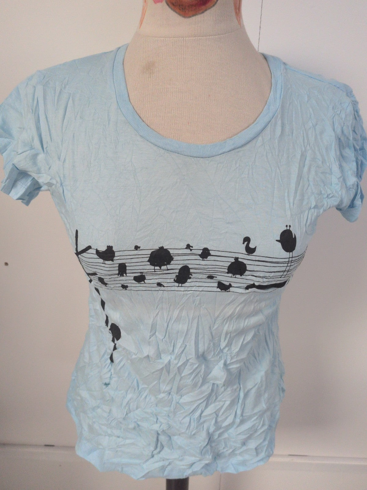 Ladies Monster Threads Size Medium Blue Note Short Sleeve T-shirt