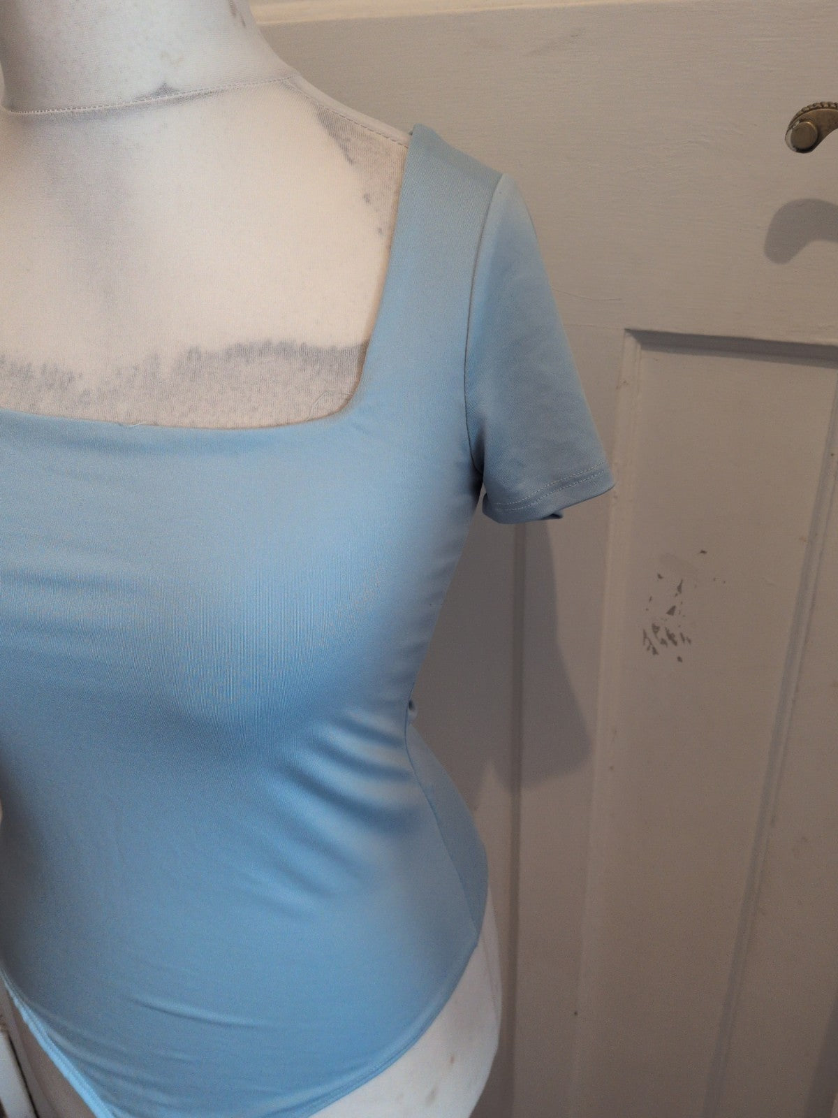 Ladies Love In The Moment Size Large Blue Square Neck Short Sleeve Bodysuit