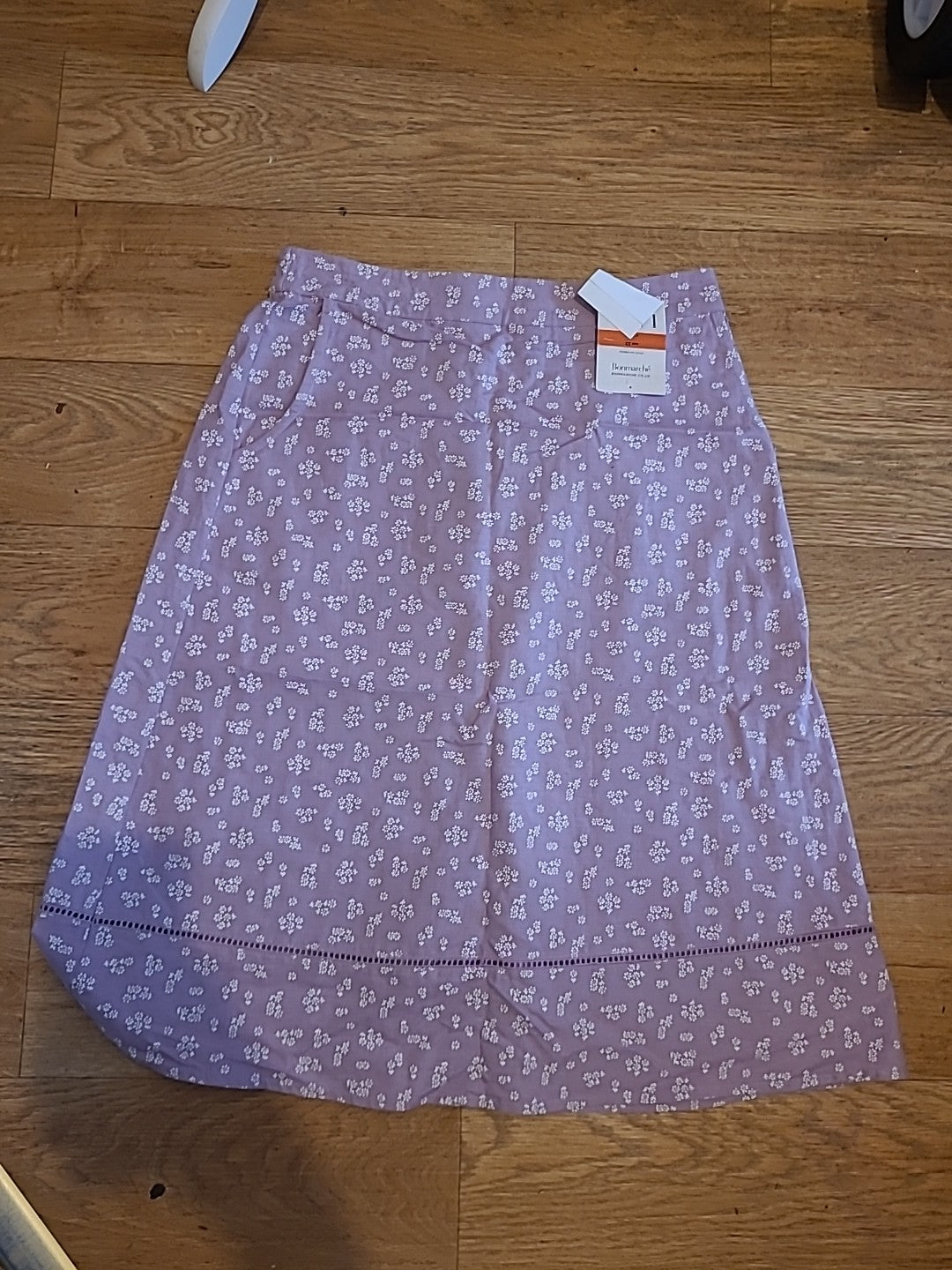 Brand New Ladies Bonmarche Size 10 Lilac And White Elasticated Linen Skirt...