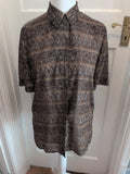 Viyella 10 Brown Patterned Short Sleeve Buttoned Blouse
