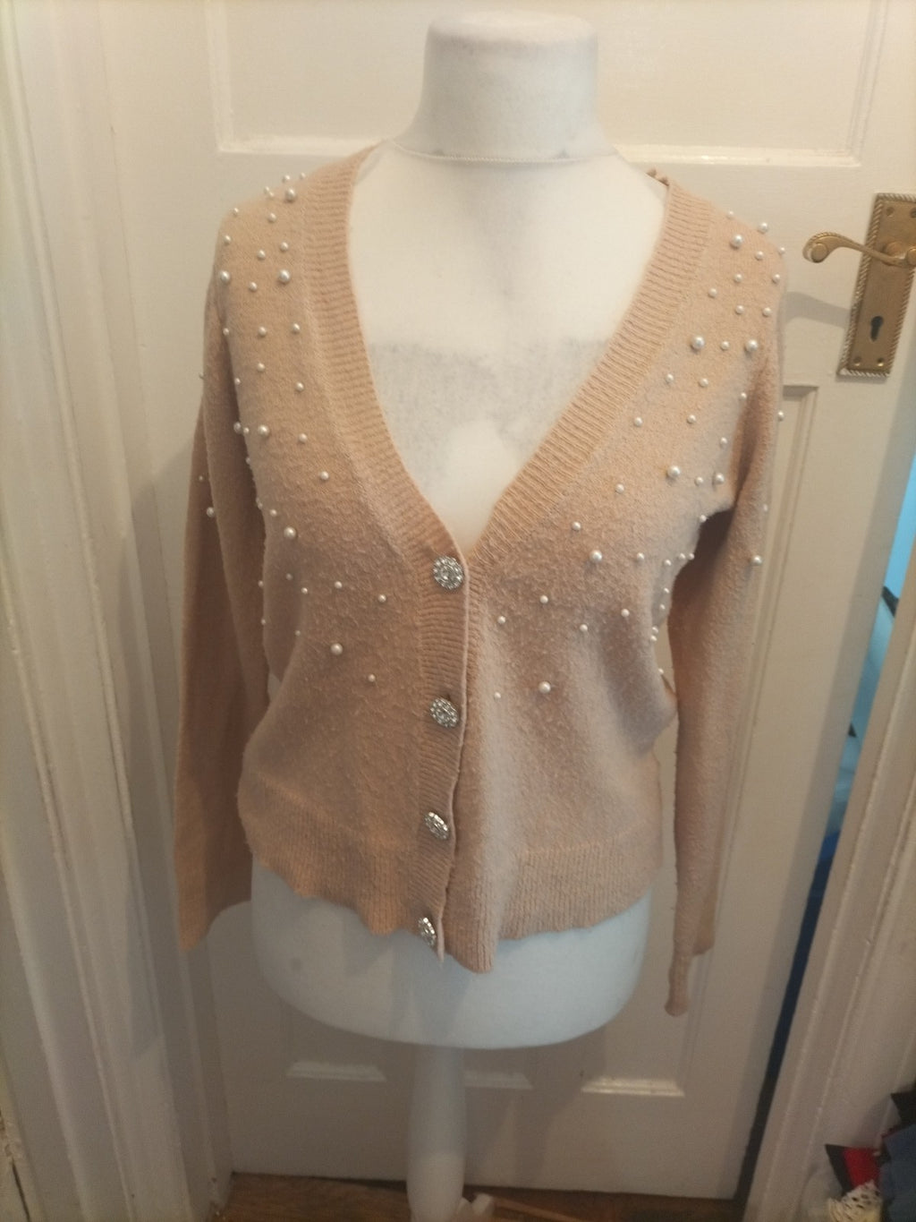 Brave Soul Medium Pale Browny Beige Pearl V Neck Cardigan