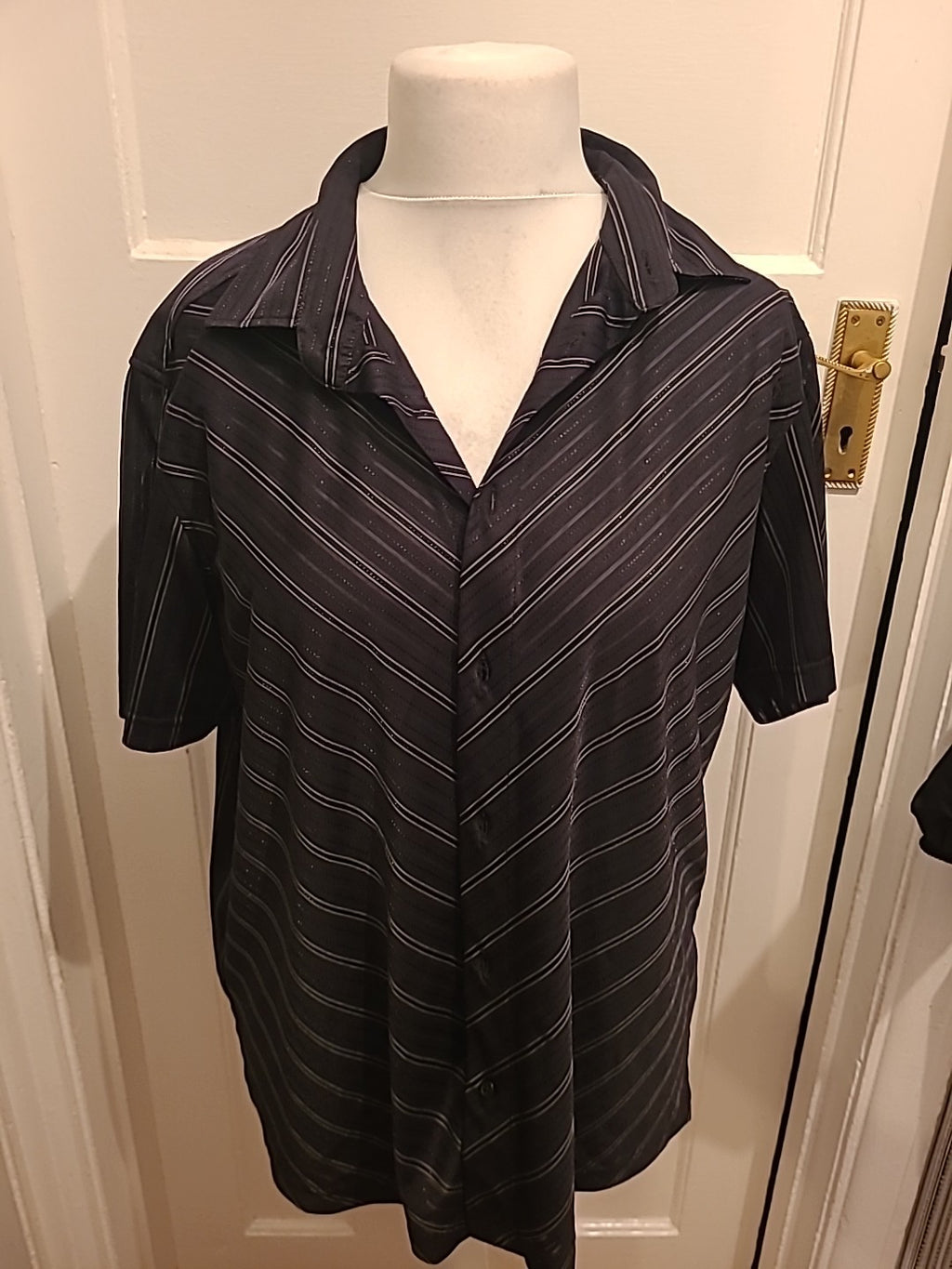 Mens George Size XL Black With Striped Short Sleeved Shirt